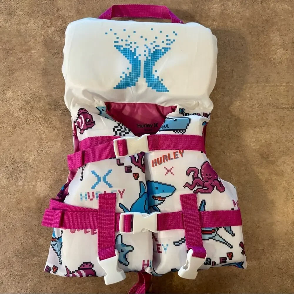 Hurley Kids' Life Jacket with Pink Straps, Size Small Under 25lbs NWOT